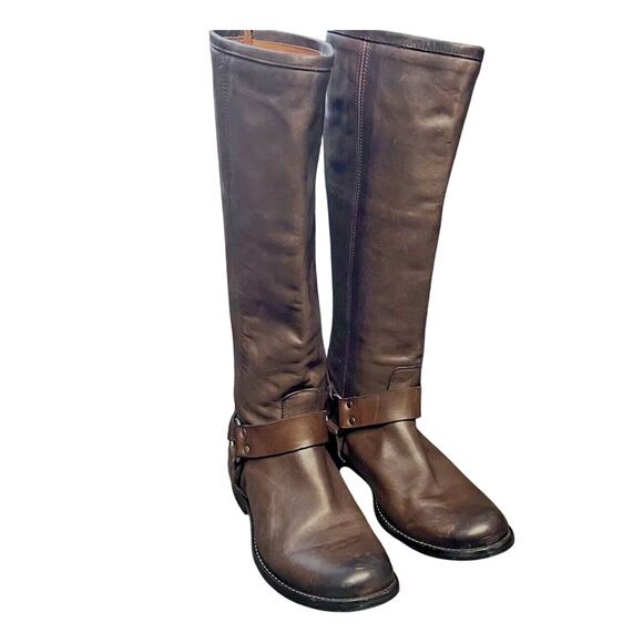Frye Boots Womens 7.5 Brown Harness Tall Phillip  Leather Riding Classic Work - Picture 1 of 10